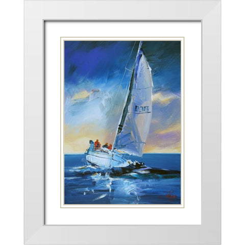 Night Sail White Modern Wood Framed Art Print with Double Matting by Penny, Craig Trewin