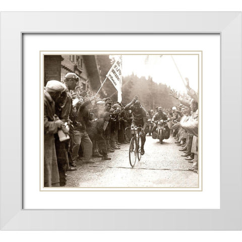 Bartali Wins White Modern Wood Framed Art Print with Double Matting by E Sports Presse