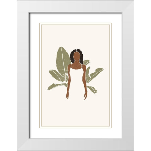 Boho Bird of Paradise Leaves II White Modern Wood Framed Art Print with Double Matting by Pont, Yuyu