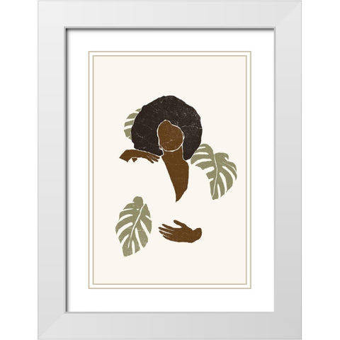 Boho Monstera Leaves II White Modern Wood Framed Art Print with Double Matting by Pont, Yuyu