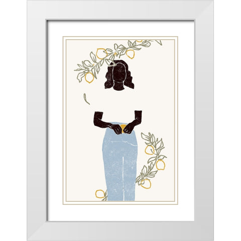 Lemon Picking White Modern Wood Framed Art Print with Double Matting by Pont, Yuyu