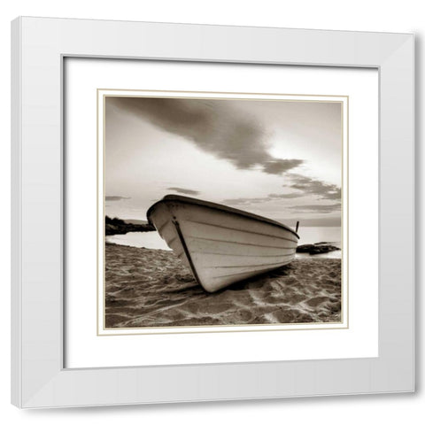 Boat on the Beach White Modern Wood Framed Art Print with Double Matting by PhotoINC Studio