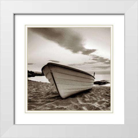 Boat on the Beach White Modern Wood Framed Art Print with Double Matting by PhotoINC Studio