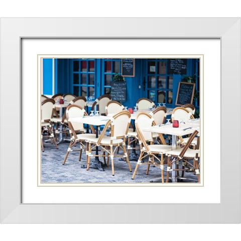 Blue Cafe White Modern Wood Framed Art Print with Double Matting by Price, Melanie Alexandra