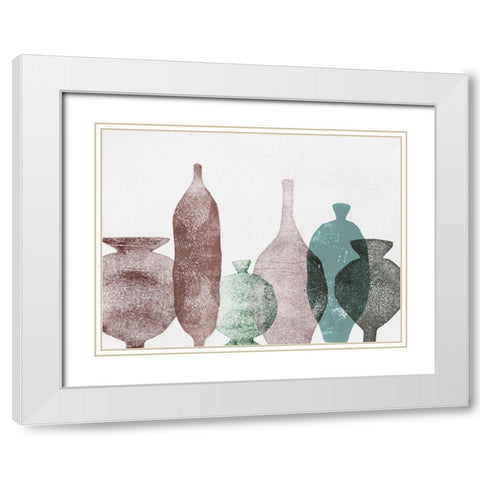 Vases 1 Teal White Modern Wood Framed Art Print with Double Matting by Folcarelli, Pernille