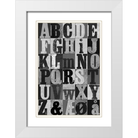 Alphabet Grey White Modern Wood Framed Art Print with Double Matting by Folcarelli, Pernille