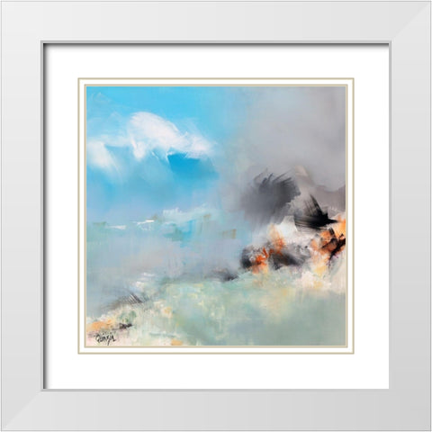 Living Blue White Modern Wood Framed Art Print with Double Matting by Quinzin, Marianne