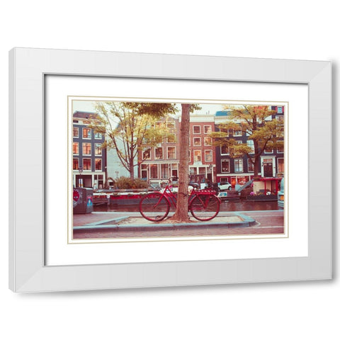Amsterdam Bikes No. 2 White Modern Wood Framed Art Print with Double Matting by Quintero, Sonja