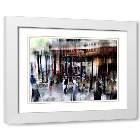 Busy Sidewalk White Modern Wood Framed Art Print with Double Matting by Rivera, John