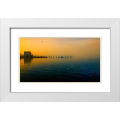 Morning Comes on The Bay White Modern Wood Framed Art Print with Double Matting by Rivera, John