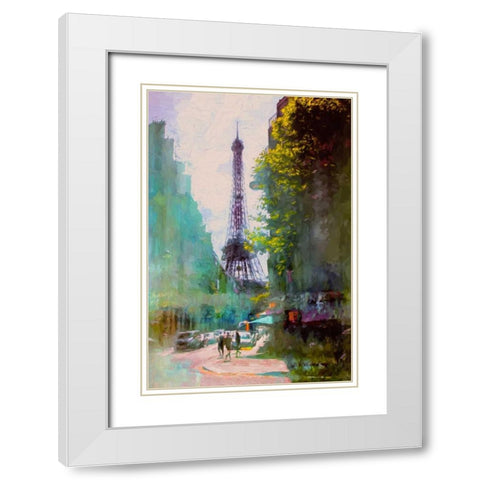 Paris Street White Modern Wood Framed Art Print with Double Matting by Rivera, John