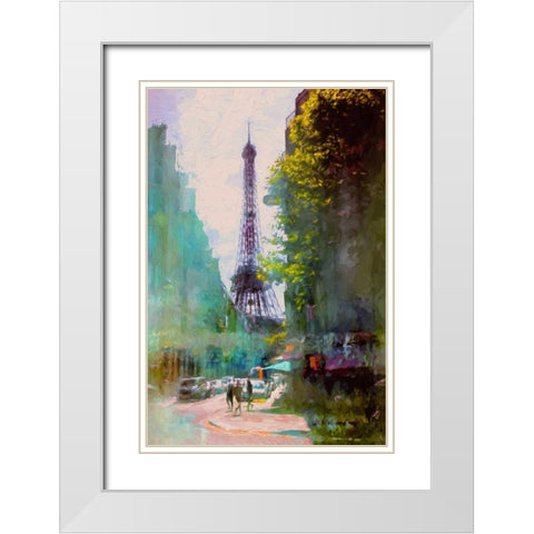 Paris Street White Modern Wood Framed Art Print with Double Matting by Rivera, John