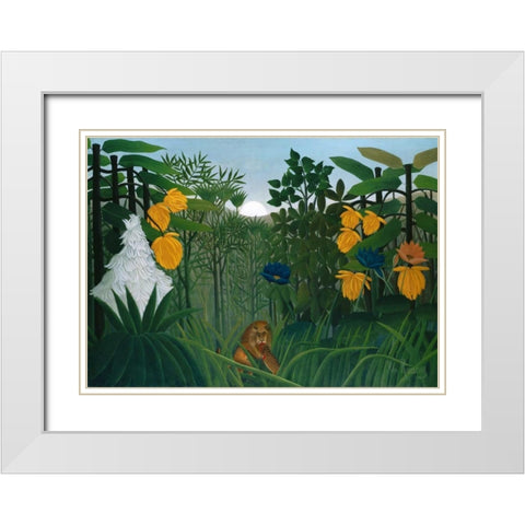 The Repast of the Lion White Modern Wood Framed Art Print with Double Matting by Rousseau, Henri