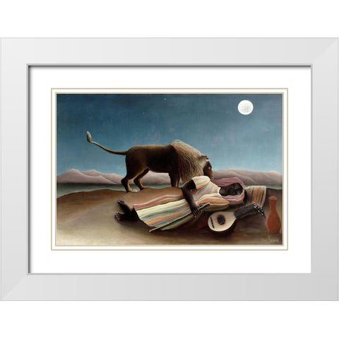 The Sleeping Gypsy, 1897 White Modern Wood Framed Art Print with Double Matting by Rousseau, Henri