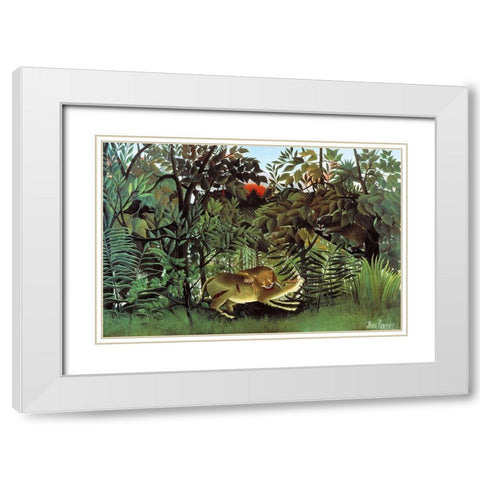 The Hungry Lion White Modern Wood Framed Art Print with Double Matting by Rousseau, Henri