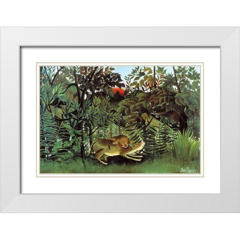 The Hungry Lion White Modern Wood Framed Art Print with Double Matting by Rousseau, Henri