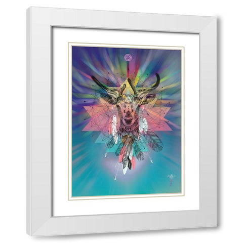 Cosmic Deer White Modern Wood Framed Art Print with Double Matting by Roberts, Karin