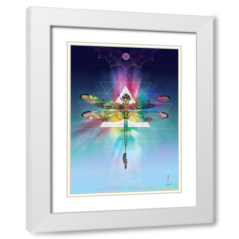 Cosmic Dragonfly White Modern Wood Framed Art Print with Double Matting by Roberts, Karin