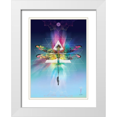 Cosmic Dragonfly White Modern Wood Framed Art Print with Double Matting by Roberts, Karin