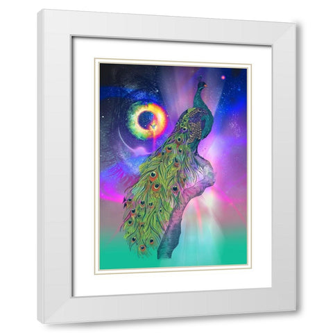 Cosmic Peacock White Modern Wood Framed Art Print with Double Matting by Roberts, Karin