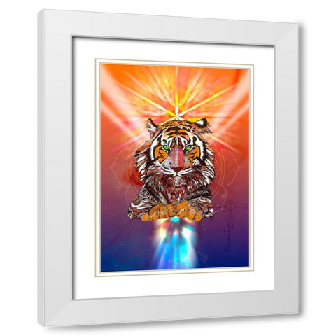 Cosmic Tiger White Modern Wood Framed Art Print with Double Matting by Roberts, Karin