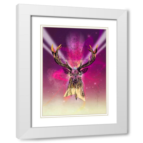 Cosmic Stag White Modern Wood Framed Art Print with Double Matting by Roberts, Karin