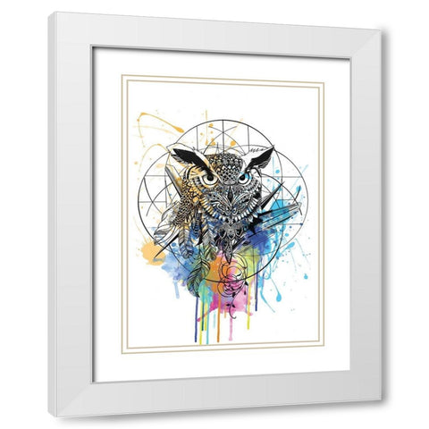 Owl White Modern Wood Framed Art Print with Double Matting by Roberts, Karin