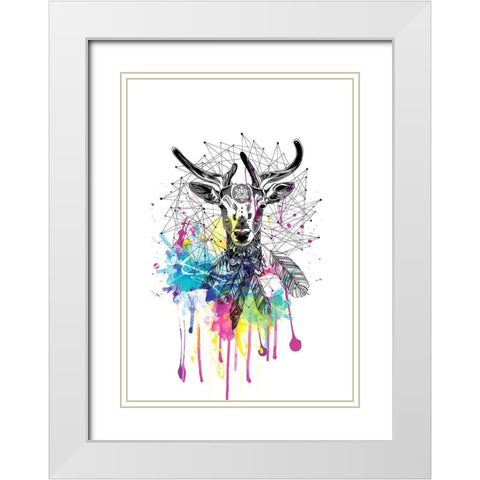 Deer White Modern Wood Framed Art Print with Double Matting by Roberts, Karin