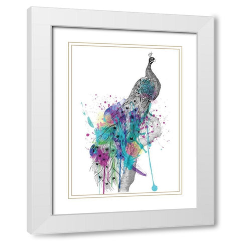 Peacock White Modern Wood Framed Art Print with Double Matting by Roberts, Karin
