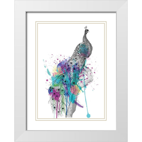 Peacock White Modern Wood Framed Art Print with Double Matting by Roberts, Karin