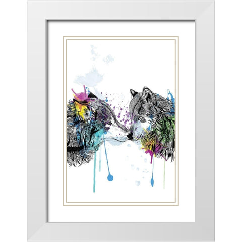 Wolves White Modern Wood Framed Art Print with Double Matting by Roberts, Karin