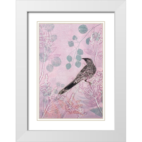 Dusk Wattlebird in Pink White Modern Wood Framed Art Print with Double Matting by Rice, Trudy