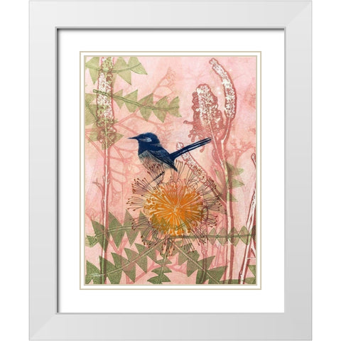 Little Blue Wren White Modern Wood Framed Art Print with Double Matting by Rice, Trudy