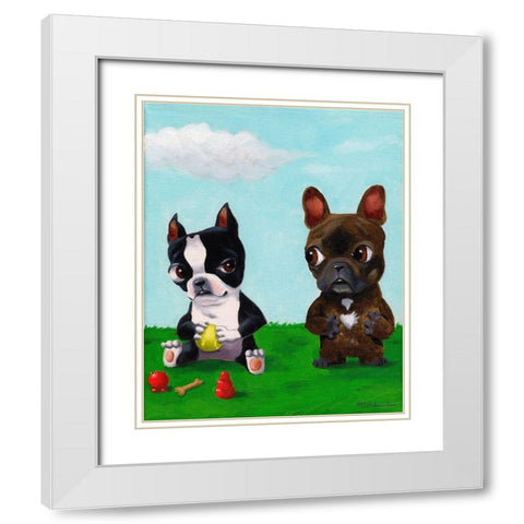 Boston and Frenchie White Modern Wood Framed Art Print with Double Matting by Rubenacker, Brian