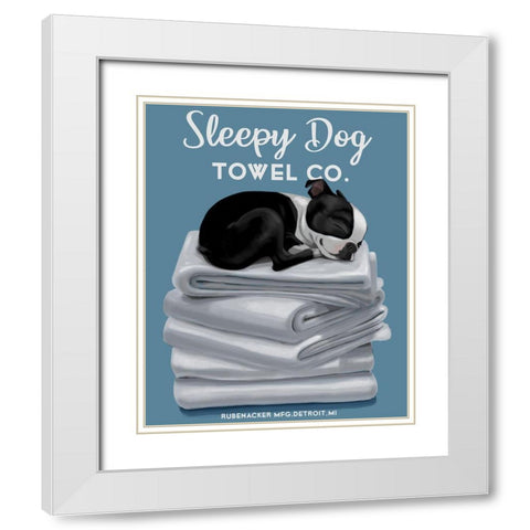 Sleepy Dog White Modern Wood Framed Art Print with Double Matting by Rubenacker, Brian