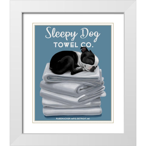 Sleepy Dog White Modern Wood Framed Art Print with Double Matting by Rubenacker, Brian