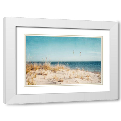 Beach And Gulls White Modern Wood Framed Art Print with Double Matting by Ryan, Brooke T.