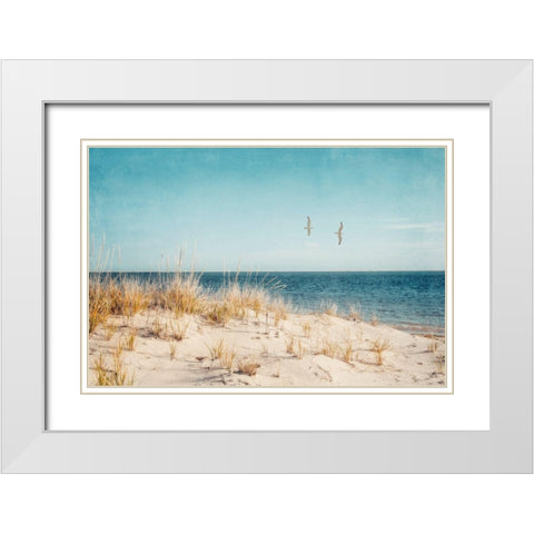 Beach And Gulls White Modern Wood Framed Art Print with Double Matting by Ryan, Brooke T.