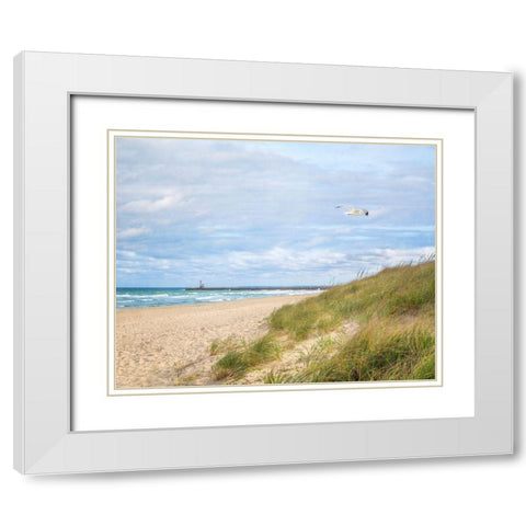 Beach And Jetty White Modern Wood Framed Art Print with Double Matting by Ryan, Brooke T.