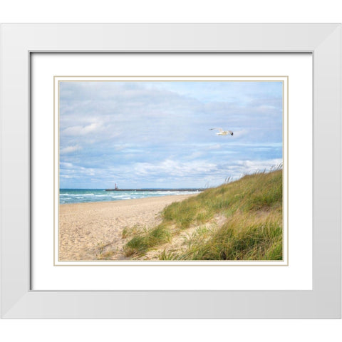 Beach And Jetty White Modern Wood Framed Art Print with Double Matting by Ryan, Brooke T.