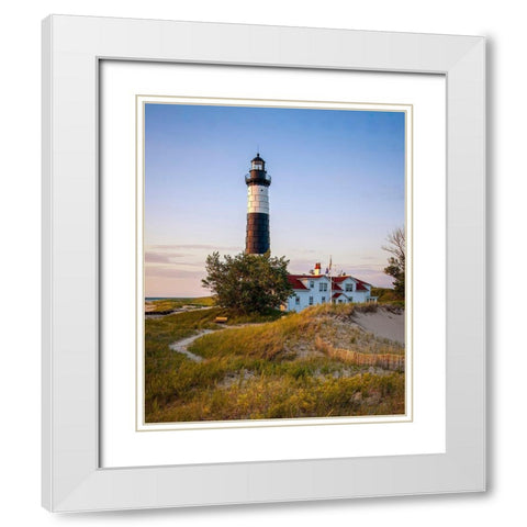 Historic Big Sable Point Light White Modern Wood Framed Art Print with Double Matting by Romanowicz, Adam