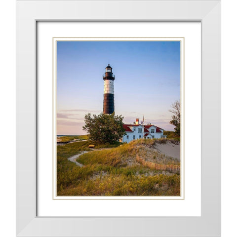 Historic Big Sable Point Light White Modern Wood Framed Art Print with Double Matting by Romanowicz, Adam