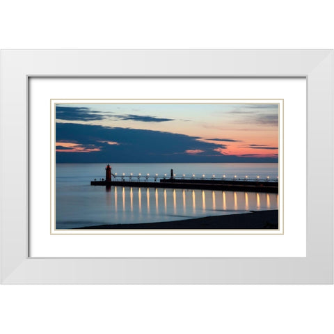 South Haven Michigan Lighthouse White Modern Wood Framed Art Print with Double Matting by Romanowicz, Adam