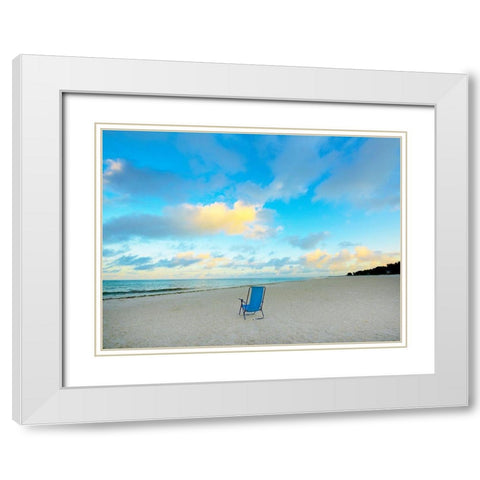 Chair On Beach White Modern Wood Framed Art Print with Double Matting by Reed, Jack