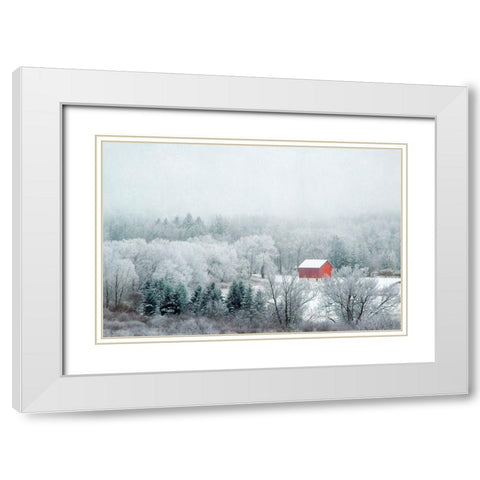 Red Barn White Modern Wood Framed Art Print with Double Matting by Ryan, Brooke T.