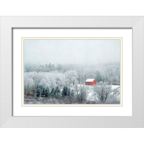 Red Barn White Modern Wood Framed Art Print with Double Matting by Ryan, Brooke T.