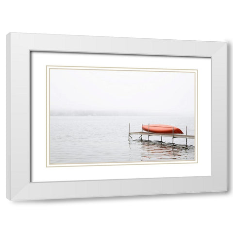 Red Canoe White Modern Wood Framed Art Print with Double Matting by Ryan, Brooke T.