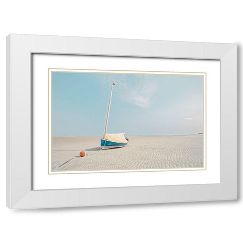 Sailboat in Teal and Coral White Modern Wood Framed Art Print with Double Matting by Ryan, Brooke T.