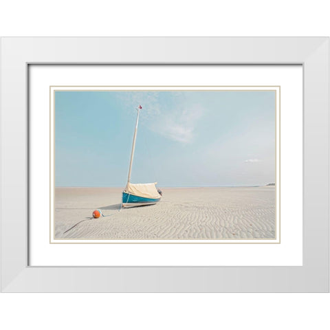 Sailboat in Teal and Coral White Modern Wood Framed Art Print with Double Matting by Ryan, Brooke T.
