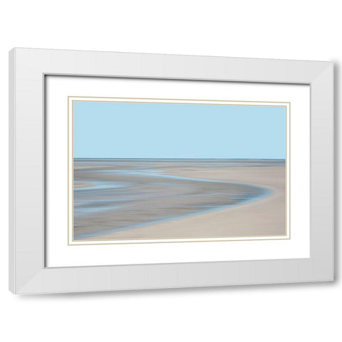 Blue and Beige Beach 1 White Modern Wood Framed Art Print with Double Matting by Ryan, Brooke T.